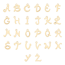 Unicraftale 304 Stainless Steel Charms, Laser Cut, Alphabet A~Z, Golden, 10~12x4.5~9.5x0.7mm, Hole: 1.5mm, 26pcs/set, 2sets, 52pcs/box