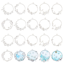 Olycraft Alloy Open Back Bezel Pendants, For DIY UV Resin, Epoxy Resin, Pressed Flower Jewelry, Ocean Style, Ring, Silver, 106x105x18mm; 24pcs/set