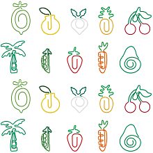 SUNNYCLUE Vegetable and Fruit Iron & Plastic Paperclips, Cute Paper Clips, Funny Bookmark Marking Clips, Mixed Color, 29.8~40.8x13.3~31.5x1.1~3.7mm; 20pcs/box