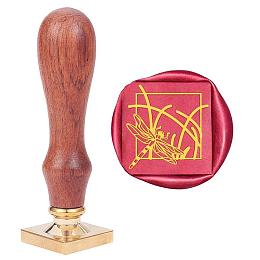 CRASPIRE DIY Scrapbook, Brass Wax Seal Stamp, with Natural Rosewood Handle, Dragonfly Pattern, 25x25x13.6mm