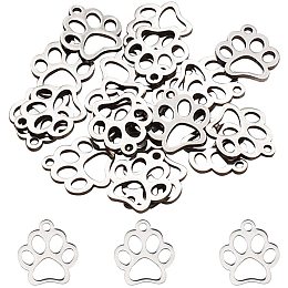 Unicraftale 304 Stainless Steel Charms, Dog Paw Prints, Stainless Steel Color, 12.9x11.8x1mm, Hole: 1.5mm, 20pcs/box