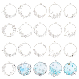 Olycraft Alloy Open Back Bezel Pendants, For DIY UV Resin, Epoxy Resin, Pressed Flower Jewelry, Ocean Style, Ring, Silver, 106x105x18mm; 24pcs/set