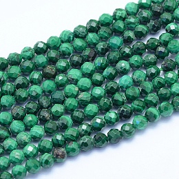 ARRICRAFT Natural Malachite Beads Strands, Faceted, Round, 3.5~4mm, Hole: 0.6mm, about 108pcs/strand, 14.96 inches(38cm)