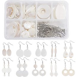 SUNNYCLUE DIY Shell Earring Making Kits, with Shell Pendants & Links & Beads, Glass Pearl Beads and Brass Earring Hooks, Mixed Color, 25x2mm, Hole: 2mm