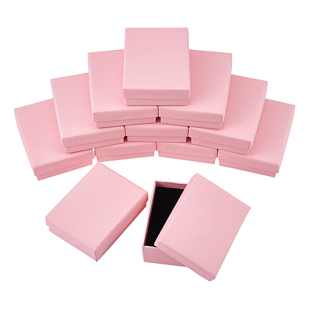 Cardboard Jewelry Boxes, with Sponge Pad Inside, Rectangle, for Anniversaries, Weddings, Birthdays, Pink, 9.2x7.1x3.1cm