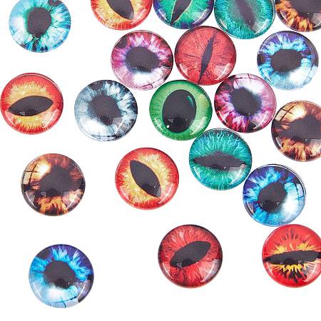 PandaHall Elite 12mm Mixed Color Lucky Evil Eye Glass Flatback Dome Cabochons for Jewelry Making, about 20pcs/box