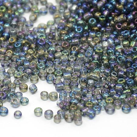 ORNALAND 8/0 Round Glass Seed Beads, Transparent Colours Rainbow, Round, Dark Gray, 3mm, hole: 1mm, about 3600pcs/bag