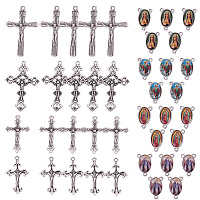 SUNNYCLUE Alloy Links/Pendants, Oval with Virgin Mary and Crucifix Cross, Rosary Parts, For Easter, Mixed Color, 40pcs/bag