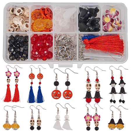 SUNNYCLUE DIY Earring Making, with Synthetic Gemstone Beads, Acrylic Beads, Polyester Tassel Pendant, Tibetan Silver Bead Caps and Brass Earring Hooks, Mixed Color, 13.5x7x3cm