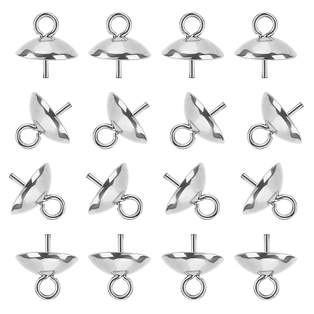 Unicraftale 304 Stainless Steel Cup Pearl Peg Bails Pin Pendants, for Half Drilled Beads, Stainless Steel Color, 8mm, Hole: 1.5mm; Pin: 0.7mm, 60pcs/box