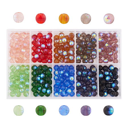 Round Glass Beads, AB Color Plated, Mixed Color, 8mm, Hole: 1mm; about 42pcs/Strand, 14 inches(35.56cm); 300pcs/box