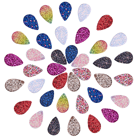PU Leather Pendants, with Sequins, teardrop, Mixed Color, 39x25x2mm, Hole: 1.5mm; 40pcs/box