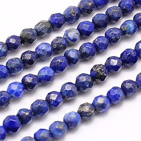 Arricraft Natural Lapis Lazuli Beads Strands, Faceted, Round, Blue, 4mm, Hole: 0.7mm, about 90pcs/strand, 15.35 inches.