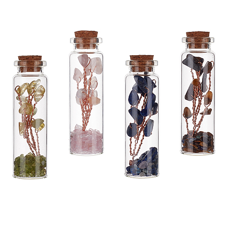 Gorgecraft Glass Wishing Bottle, For Pendant Decoration, with Gemstone Chip Beads Inside and Cork Stopper, 73x19.5mm; 4pcs/set