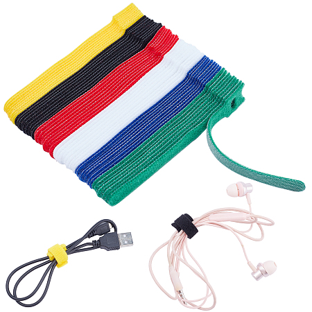 Gorgecraft Magic Sticker Polyester Nuckle Cable Ties Reusable Self-Adhesive Headphone Cable Line Bundle Polyester Cable Ties Magic Tie, Mixed Color, 115x10~13.5x2mm, 54pcs/set