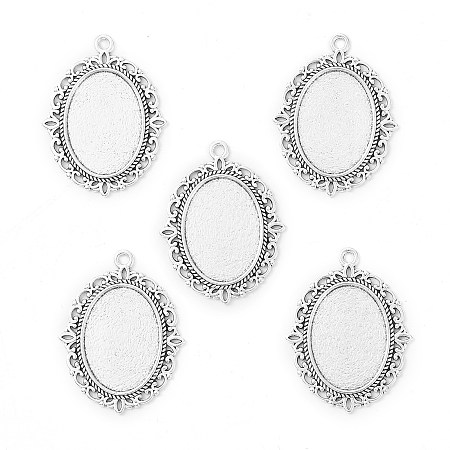 NBEADS 260pcs/1000g Antique Silver Tibetan Style Alloy Flat Oval Pendant Cabochon Settings Blanks Trays Bezel Settings for Cameo Pendants, Photo Jewelry, Necklace and Crafts