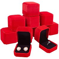 BENECREAT 10 Packs 1.9x2.1x1.6 Red Velvet Ring Boxes Square Earring Jewelry Box for Proposal Engagement Wedding Ceremony and Gift Favor