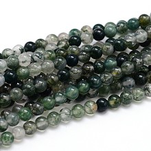 Arricraft Natural Gemstone Round Bead Strands, Moss Agate, 6mm, Hole: 1mm, about 64pcs/strand, 16 inches