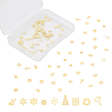 Brass Glitter Manicure Nail Art Decoration, for Christmas, Mixed Shapes, Golden, 108pcs/box