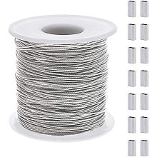 304 Stainless Steel Wire, with Rectangle Aluminum Slide Charms/Slider Beads, Stainless Steel Color, 0.8mm; about 120m/roll