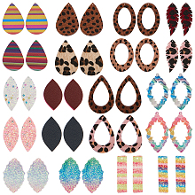 SUNNYCLUE Imitation Leather Big Pendants, with Faux Fur, Mixed Shapes, Mixed Color, 55x36x1mm, Hole: 1mm, about 36pcs/set