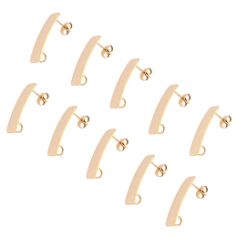 Unicraftale 304 Stainless Steel Stud Earring Findings, with Ear Nuts/Earring Backs and Loop, Long-Lasting Plated, Rectangle, Golden, 26x10mm, Hole: 3mm, Pin: 0.8mm; 10pcs/box