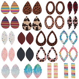 SUNNYCLUE Imitation Leather Big Pendants, with Faux Fur, Mixed Shapes, Mixed Color, 55x36x1mm, Hole: 1mm, about 36pcs/set