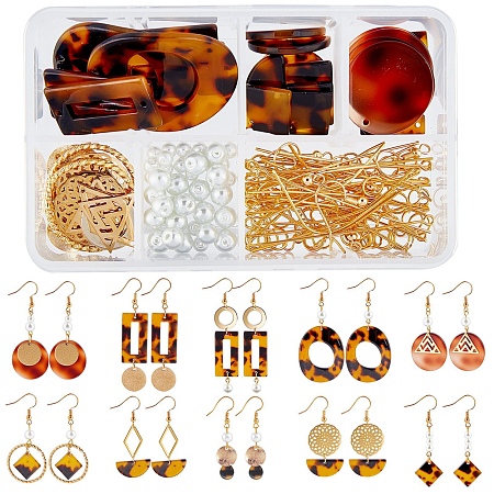 SUNNYCLUE DIY Cellulose Acetate(Resin) Earring Making Kits, include Pendants & Links, Glass Pearl Beads, Stainless Steel Filigree Joiners Links & Pendants, Brass Charms & Earring Hooks, Golden
