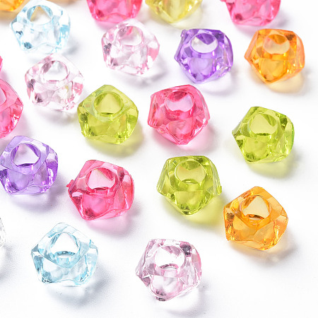 Arricraft Transparent Acrylic European Beads, Large Hole Beads, Faceted, Mixed Color, 13x8mm, Hole: 6mm, about 740pcs/500g