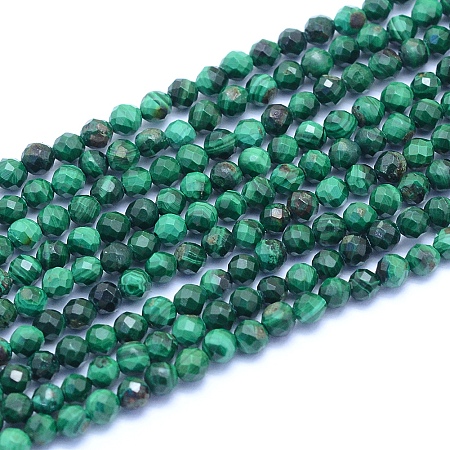 ARRICRAFT Natural Malachite Beads Strands, Faceted, Round, 3mm, Hole: 0.6mm, about 126pcs/strand, 14.96 inches(38cm)