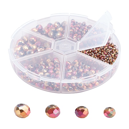 SUPERFINDINGS Electroplate Glass Beads, Faceted, Rondelle, Rose Gold Plated, 3~8x2~6mm, Hole: 1mm; about 880pcs/box