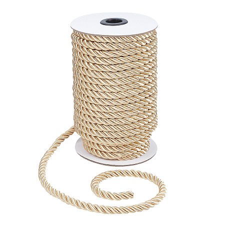 PandaHall Elite 8mm Twisted Cord Trim 20 Yards Braided Twisted Ropes Decorative Rope Shiny Viscose Cording for Curtain Tieback, Upholstery, Honor Cord, Christmas Garland, Handbags Handles, Pale Goldenrod