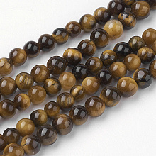 Honeyhandy Natural Yellow Tiger Eye Bead Strands, Round, Grade AB+, 4~4.5mm, Hole: 1mm, about 85~90pcs/strand, 14.9 inch(38cm)