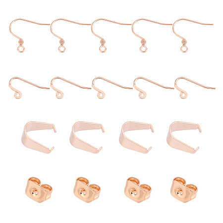 Unicraftale Dangle Earring Findings, with 20PCS 304 Stainless Steel Earring Hooks & 10PCS Snap on Bails & 10PCS Ear Nuts, Rose Gold, 17x18x2.4mm, Hole: 2mm; Pin: 0.8mm, 40pcs/box