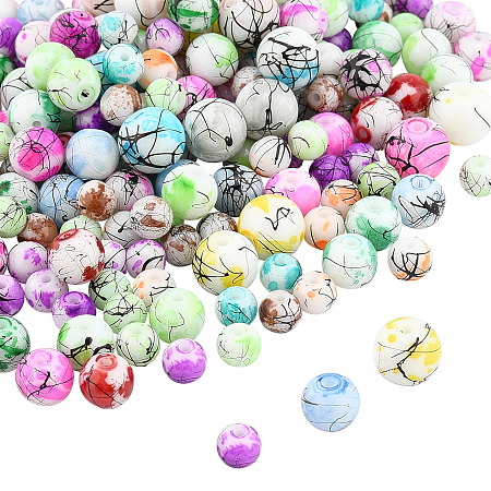 Drawbench & Baking Painted Glass Beads, Round, Mixed Color, 6~10mm, about 600pcs/box
