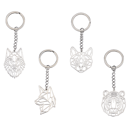 Unicraftale Stainless Steel Keychain, Laser Cut, Animals, Stainless Steel Color, 4pcs/box