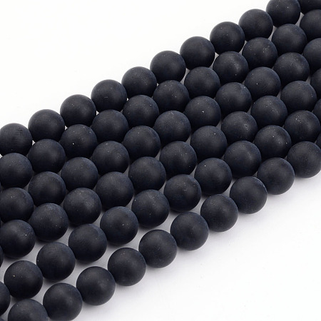 Arricraft Natural Black Agate Bead Strands, Frosted, Round, 10mm, Hole: 1mm, about 39pcs/strand, 15.7 inches