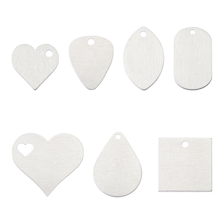 Aluminium Pendants, Stamping Blank Tag, Custom Engraving Name Plate, Business Card Blank, Mixed Shapes, Platinum, 18.5~38x19.5~36x1.5mm, hole: 2.5~7.5mm; 35pcs/box