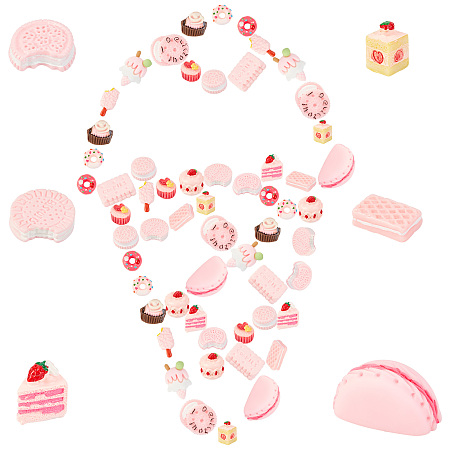 SUNNYCLUE 64Pcs 16 Styles Cube Strawberry Triangle Cake Resin Cabochons Biscuit Cookie Donut Ice Cream Resin Cabochons Charms Embellishments for DIY Decoration Mobile Phone Case Accessories