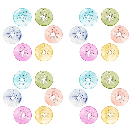 SUNNYCLUE Natural Freshwater Shell Pendants, Flat Round with Hollow Star, Dyed, Mixed Color, 20x2mm, Hole: 1.6mm, 6 colors, 4pcs/color, 24pcs/box
