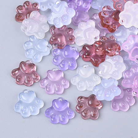 Honeyhandy Translucent Resin Charms, Dog Paw Prints, Mixed Color, 12x12.5x3.5mm, Hole: 1.4mm