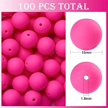 Arricraft 100Pcs Silicone Beads Round Rubber Bead 15MM Loose Spacer Beads for DIY Supplies Jewelry Keychain Making, Deep Pink, 15mm