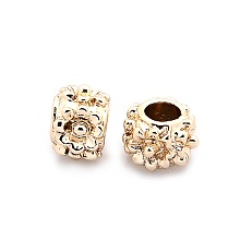 Honeyhandy Nickel Free & Lead Free Alloy European Beads, Long-Lasting Plated, Large Hole Beads, Rondelle with Flower Pattern, Golden, 10x7mm, Hole: 5mm