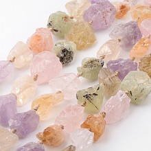 ARRICRAFT Natural Raw Rough Mixed Gemstone Beads Strands, Rose Quartz & Amethyst & Prehnite & Quartz, Nuggets, 16~32x10~28x7~21mm, Hole: 1mm, about 15~16pcs/strand, 15.7 inches~16.5 inches