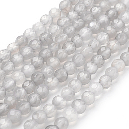 Arricraft Natural Grey Agate Beads Strands, Faceted Round, Gray, 4mm, Hole: 1mm, about 45pcs/strand, 7 inches