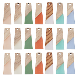 OLYCRAFT Resin & Wood Pendants, Trapezoid, Mixed Color, 30x12x3~3.5mm, Hole: 2mm, 21pcs/box