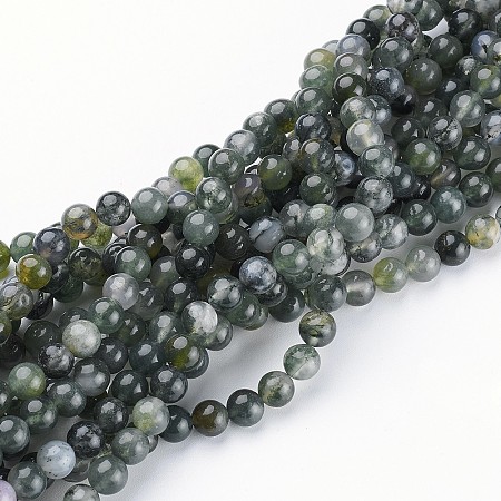 Arricraft Natural Moss Agate Beads Strands, Round, about 6mm in diameter,  hole: 0.8mm, about 59pcs/strands, 15-16 inches