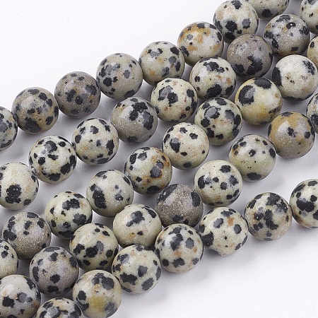 Arricraft Natural Dalmatian Jasper Stone Bead Strands, Round, 8mm, Hole: 1mm, about 48pcs/strand, 14.9 inches