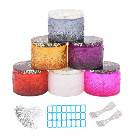 AHANDMAKER DIY Candle Making, Include Flower Pattern Glass Storage Box, Candle Wick and Waterproof Sticker Labels, Mixed Color, 20x20x10cm