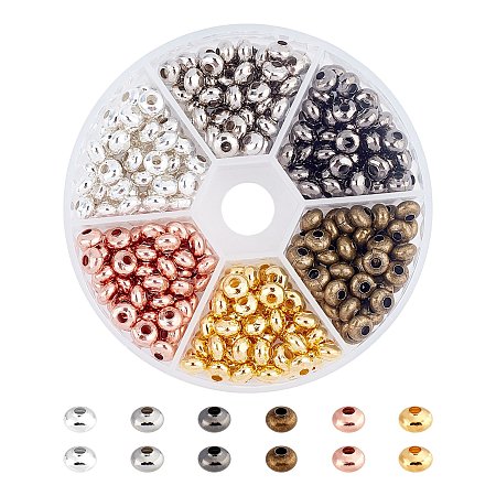 ARRICRAFT Iron Spacer Beads, Rondelle, Mixed Color, 6x4mm, Hole: 2mm, 360pcs/box